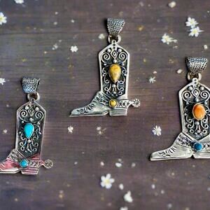 Gemstone Sterling Silver Cowboy Boot Pick One Southwestern Pendant. Pick One!